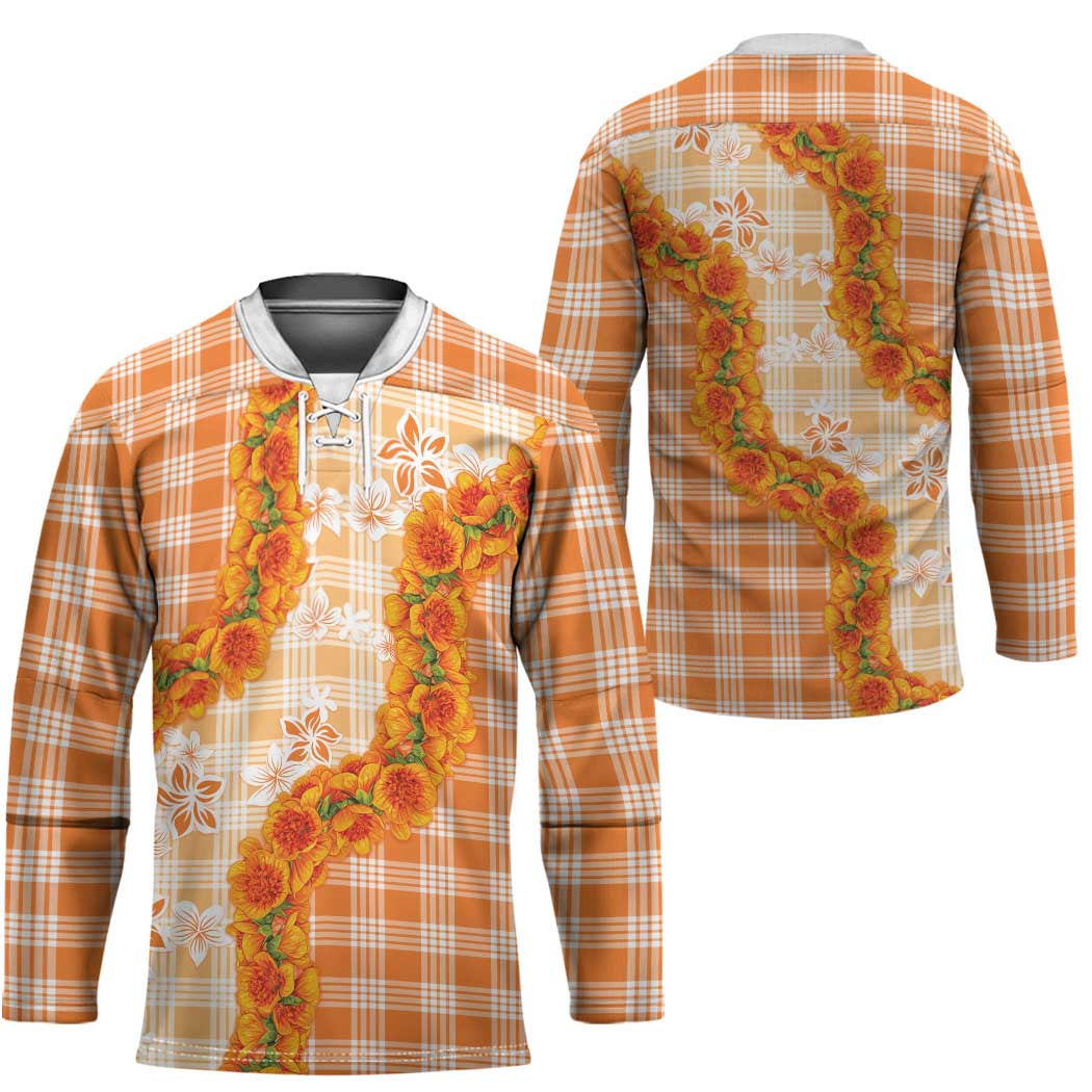 Orange Hawaii Palaka Hockey Jersey Hawaiian Ilima Lei LT05 - Polynesian Pride