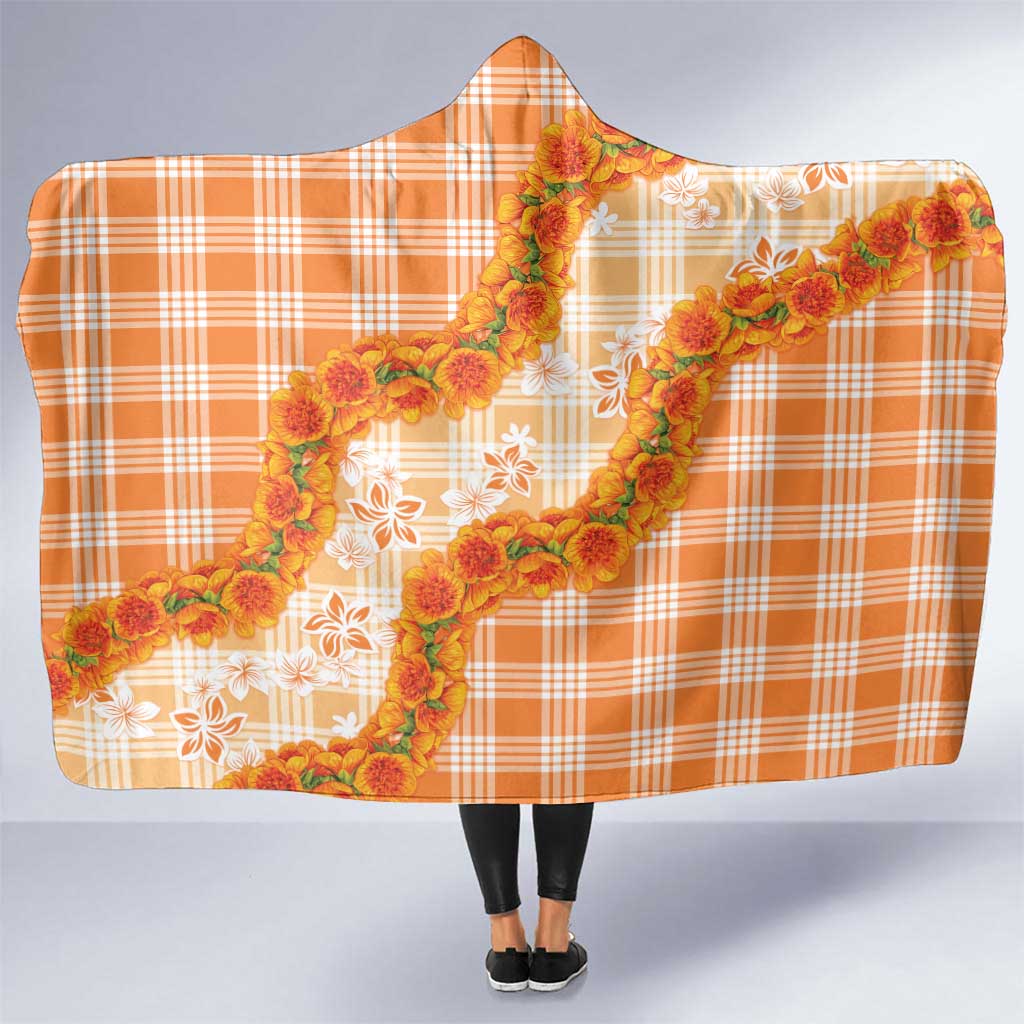 Orange Hawaii Palaka Hooded Blanket Hawaiian Ilima Lei