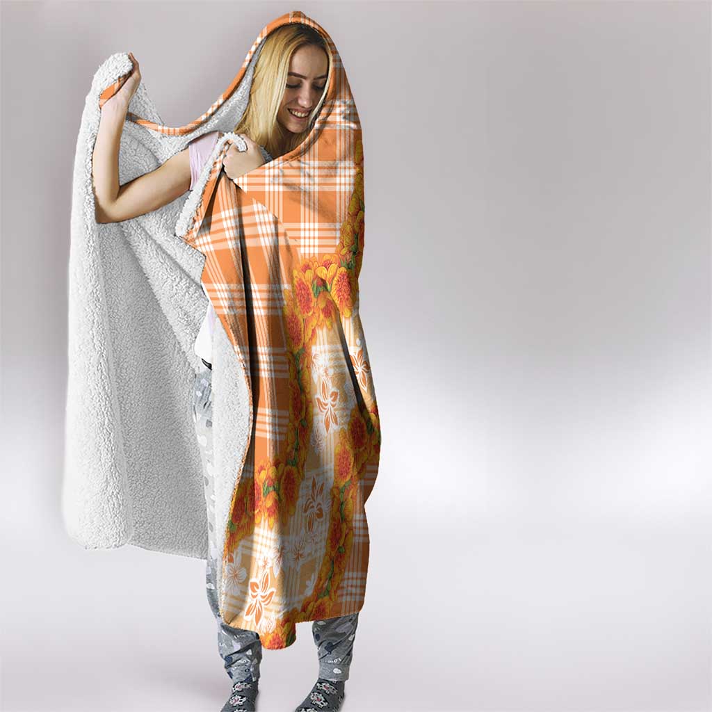 Orange Hawaii Palaka Hooded Blanket Hawaiian Ilima Lei