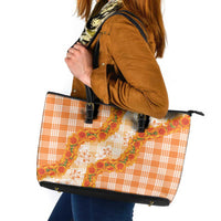 Orange Hawaii Palaka Leather Tote Bag Hawaiian Ilima Lei LT05 Orange - Polynesian Pride