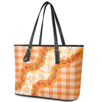 Orange Hawaii Palaka Leather Tote Bag Hawaiian Ilima Lei LT05 - Polynesian Pride