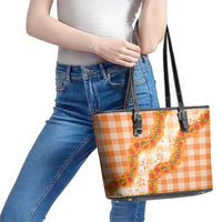 Orange Hawaii Palaka Leather Tote Bag Hawaiian Ilima Lei LT05 - Polynesian Pride