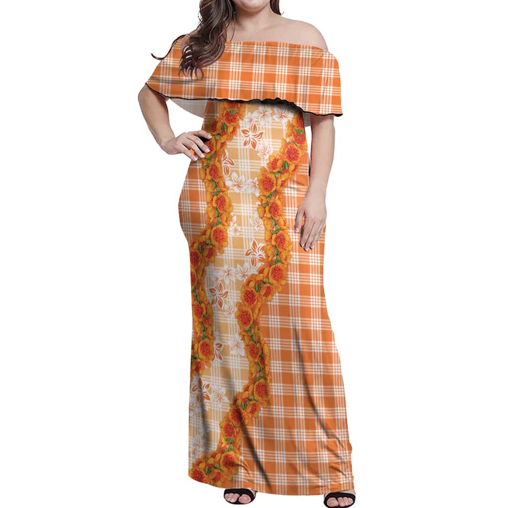 orange hawaiian dress Hawaii Palaka Off Shoulder Maxi Ilima Lei 65% Polyester / 35% Material:Walnut-Stained Elm Wood Hand-Embroidered Sequin Floral Lace CL_192995059153