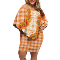 Orange Hawaii Palaka Off Shoulder Short Dress Hawaiian Ilima Lei LT05 Women Orange - Polynesian Pride