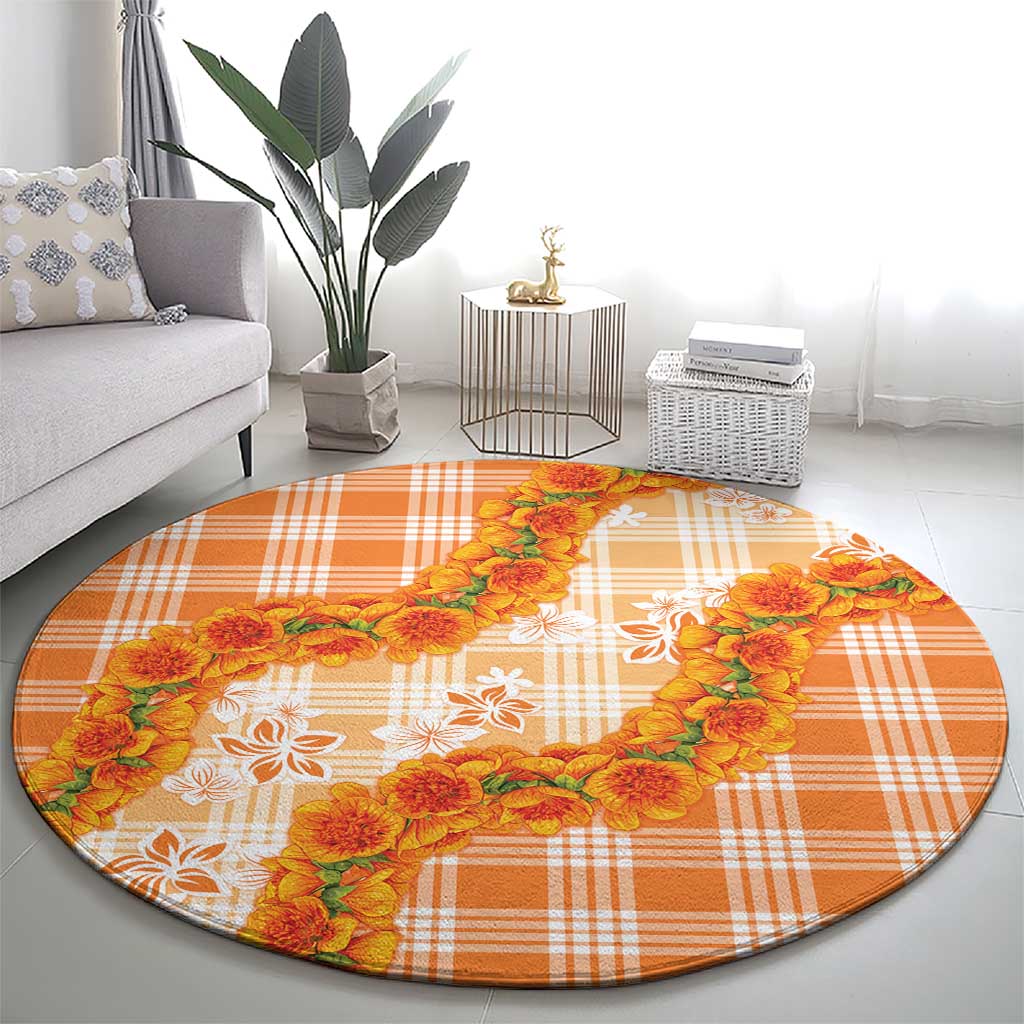 Orange Hawaii Palaka Round Carpet Hawaiian Ilima Lei LT05 - Polynesian Pride