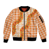 Orange Hawaii Palaka Sleeve Zip Bomber Jacket Hawaiian Ilima Lei