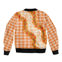 Orange Hawaii Palaka Sleeve Zip Bomber Jacket Hawaiian Ilima Lei