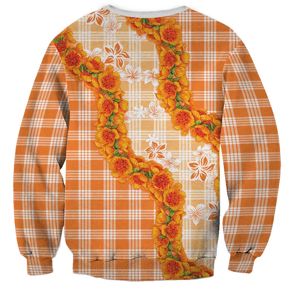 Orange Hawaii Palaka Sweatshirt Hawaiian Ilima Lei