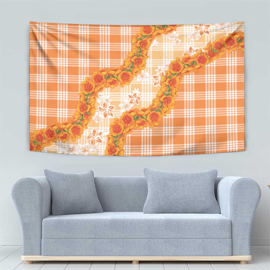 Orange Hawaii Palaka Tapestry Hawaiian Ilima Lei