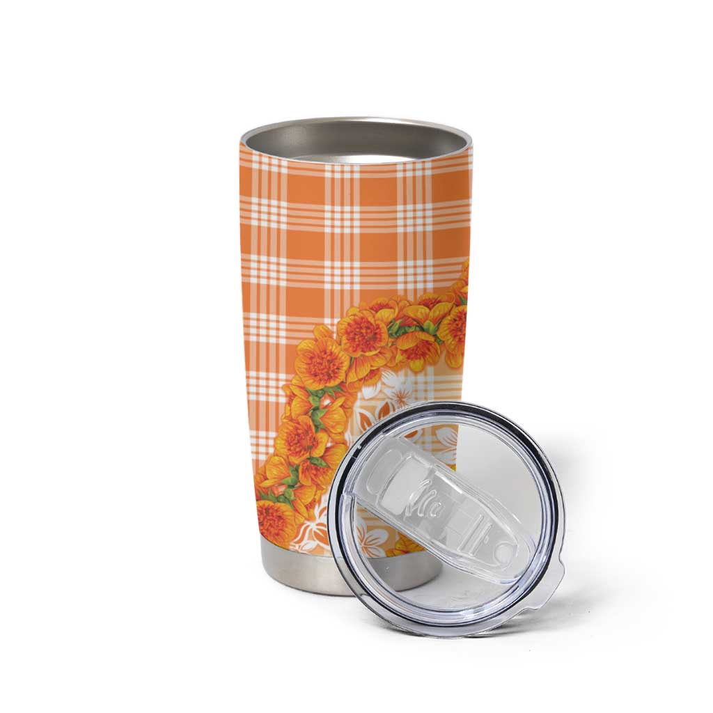 Orange Hawaii Palaka Tumbler Cup Hawaiian Ilima Lei LT05 - Polynesian Pride