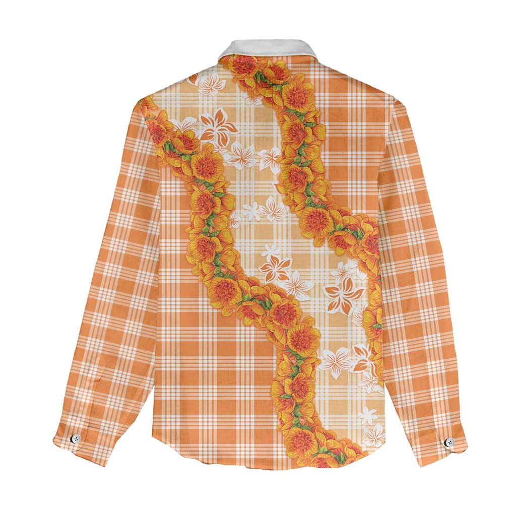 Orange Hawaii Palaka Women Casual Shirt Hawaiian Ilima Lei LT05 - Polynesian Pride