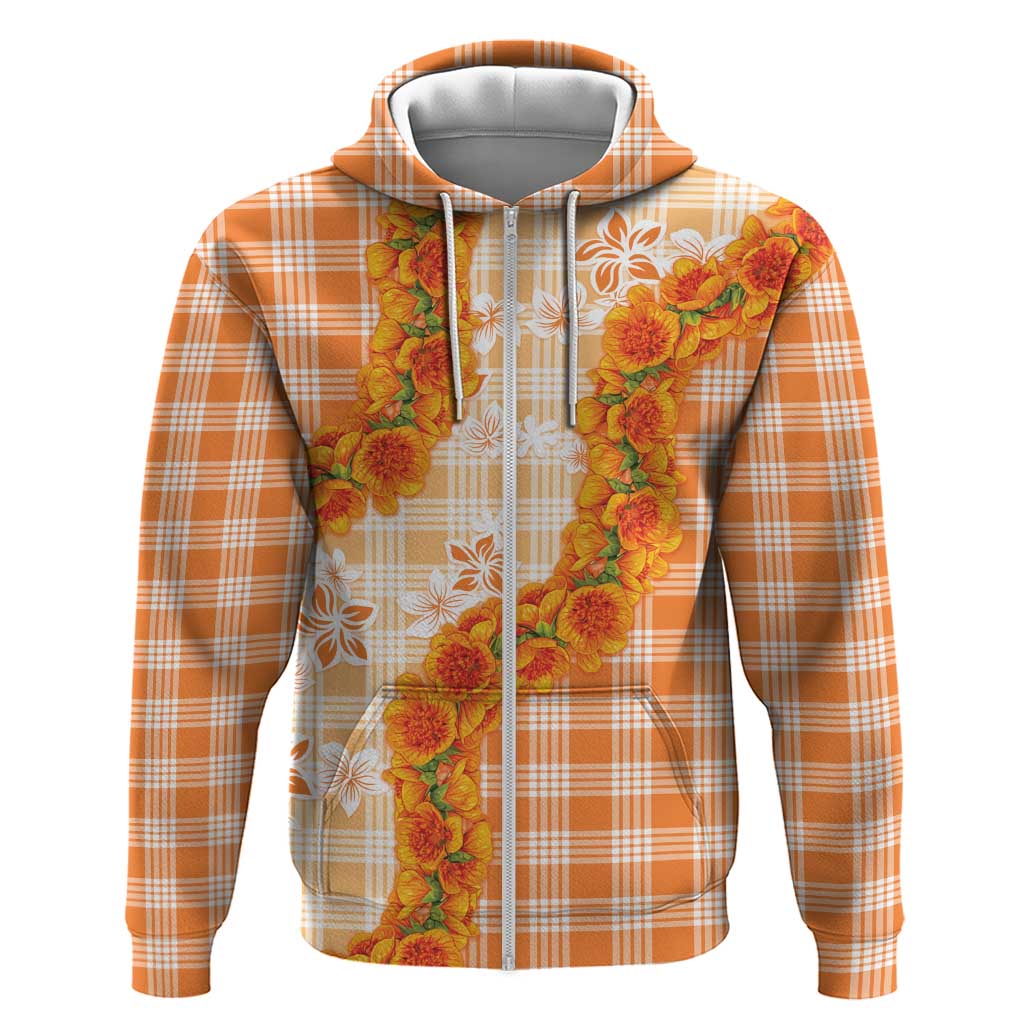 Orange Hawaii Palaka Zip Hoodie Hawaiian Ilima Lei LT05 Zip Hoodie Orange - Polynesian Pride