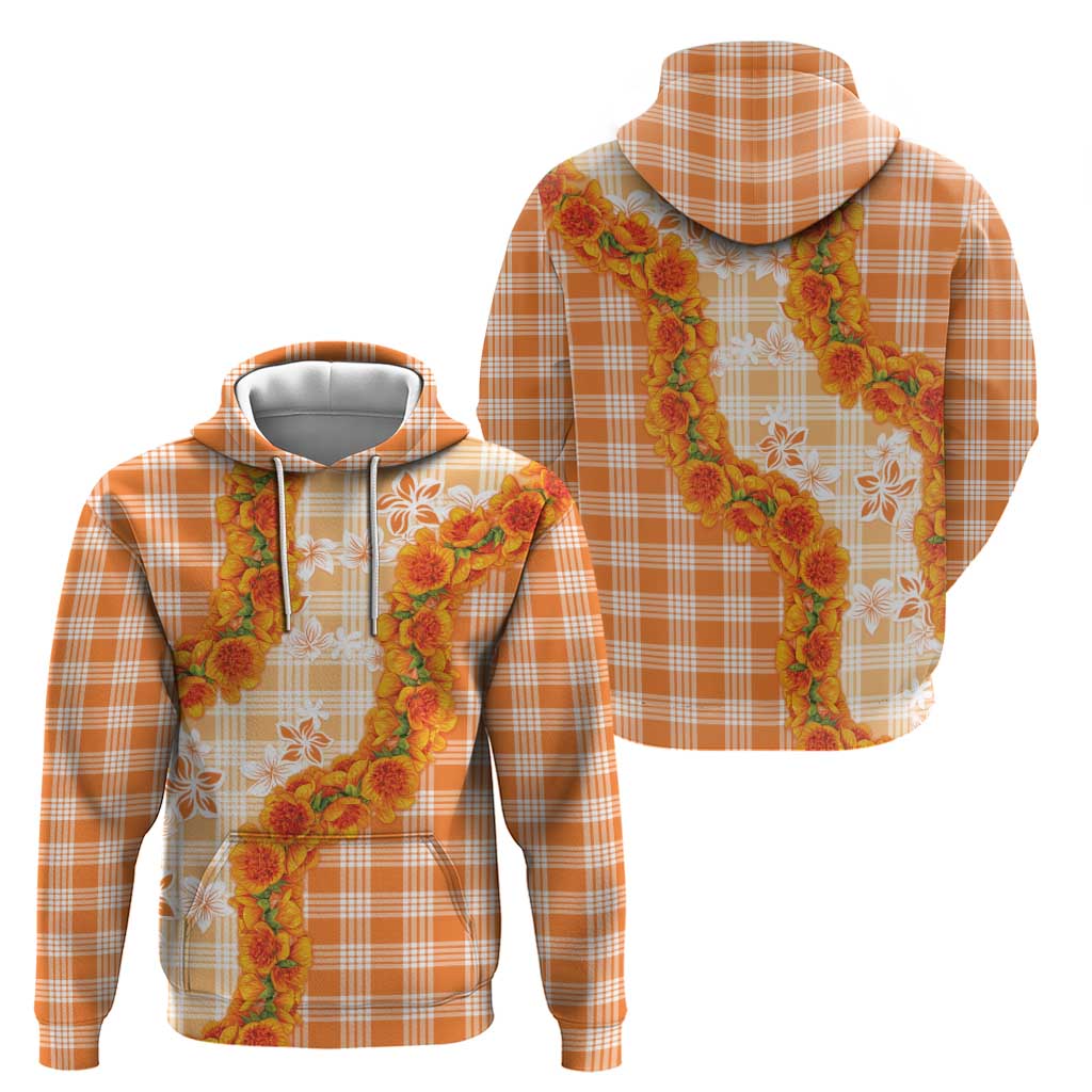 Orange Hawaii Palaka Zip Hoodie Hawaiian Ilima Lei LT05 - Polynesian Pride