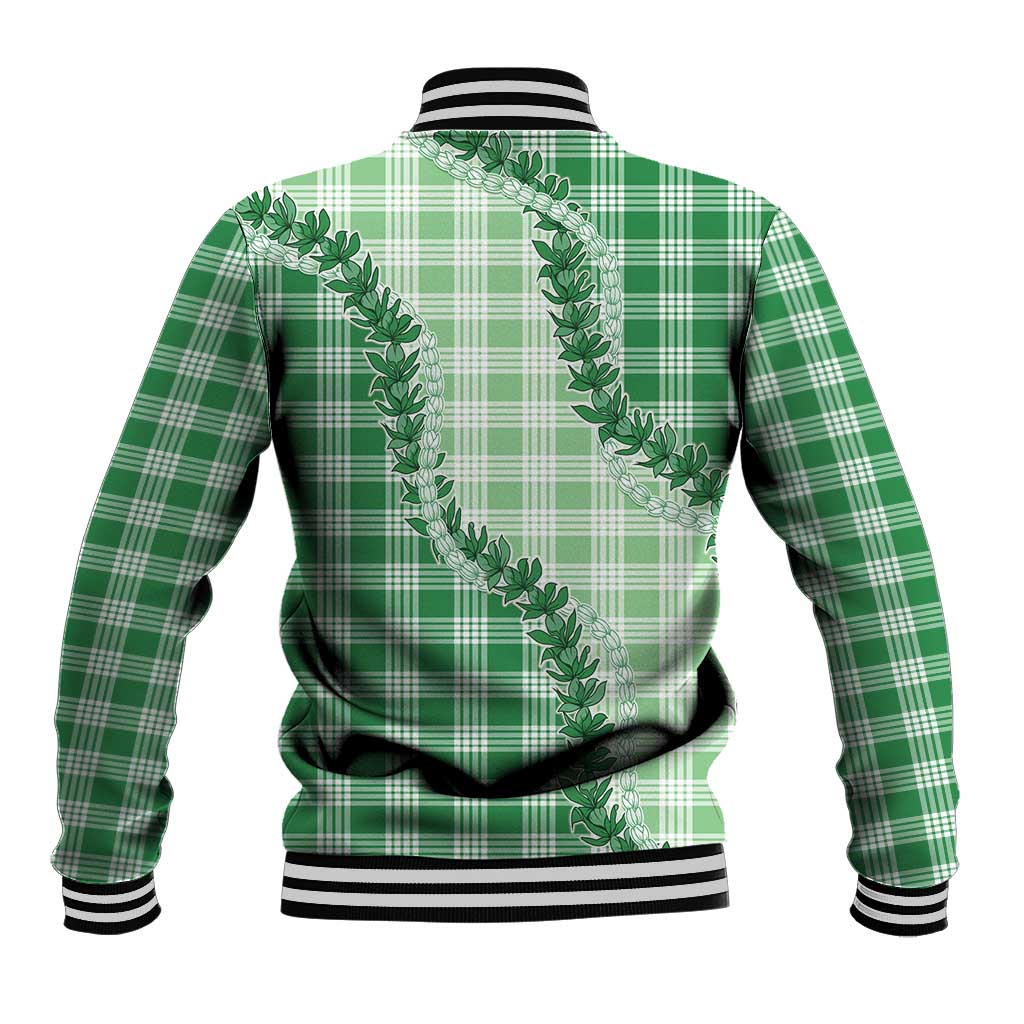 Green Hawaii Palaka Baseball Jacket Hawaiian Pikake Lei LT05 - Polynesian Pride