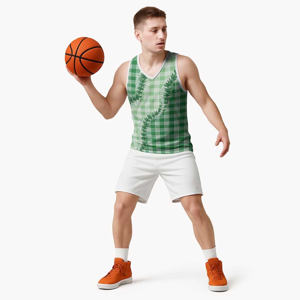 Green Hawaii Palaka Basketball Jersey Hawaiian Pikake Lei LT05 - Polynesian Pride