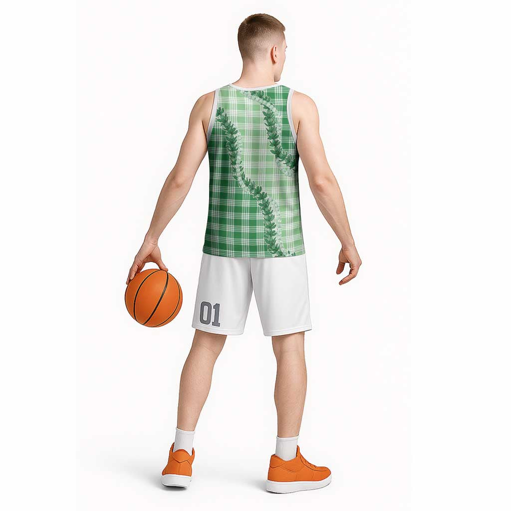 Green Hawaii Palaka Basketball Jersey Hawaiian Pikake Lei LT05 - Polynesian Pride