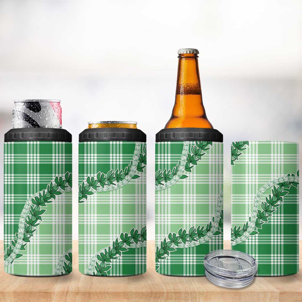 Green Hawaii Palaka 4 in 1 Can Cooler Tumbler Hawaiian Pikake Lei LT05 - Polynesian Pride