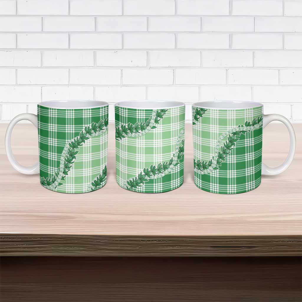 Green Hawaii Palaka Ceramic Mug Hawaiian Pikake Lei