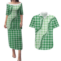 Green Hawaii Palaka Couples Matching Puletasi and Hawaiian Shirt Hawaiian Pikake Lei LT05 Green - Polynesian Pride