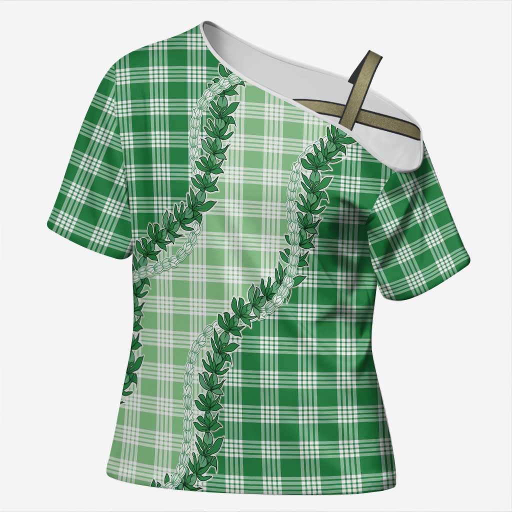 Green Hawaii Palaka Cross Shoulder Shirt Hawaiian Pikake Lei