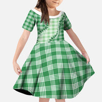 Green Hawaii Palaka Family Matching Off Shoulder Maxi Dress and Hawaiian Shirt Hawaiian Pikake Lei