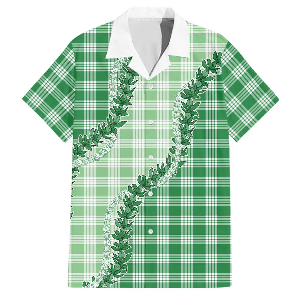 Green Hawaii Palaka Family Matching Off Shoulder Maxi Dress and Hawaiian Shirt Hawaiian Pikake Lei