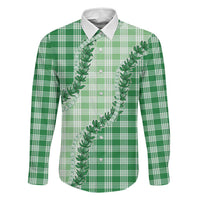 Green Hawaii Palaka Family Matching Off Shoulder Maxi Dress and Hawaiian Shirt Hawaiian Pikake Lei