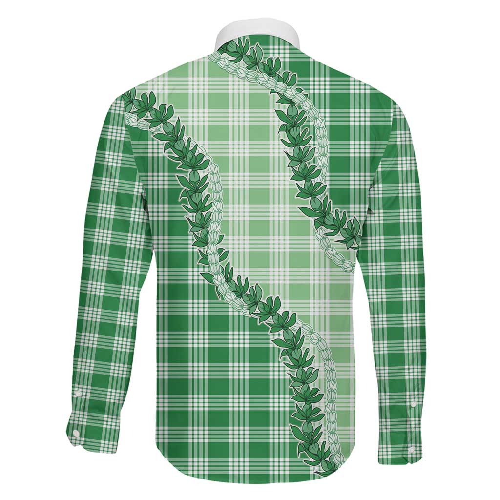 Green Hawaii Palaka Family Matching Off Shoulder Maxi Dress and Hawaiian Shirt Hawaiian Pikake Lei