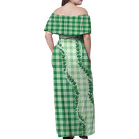 Green Hawaii Palaka Family Matching Off Shoulder Maxi Dress and Hawaiian Shirt Hawaiian Pikake Lei