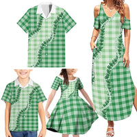Green Hawaii Palaka Family Matching Summer Maxi Dress and Hawaiian Shirt Hawaiian Pikake Lei