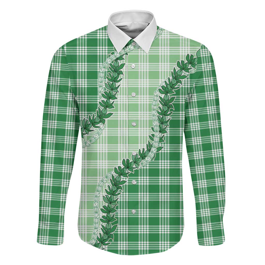 Green Hawaii Palaka Family Matching Summer Maxi Dress and Hawaiian Shirt Hawaiian Pikake Lei