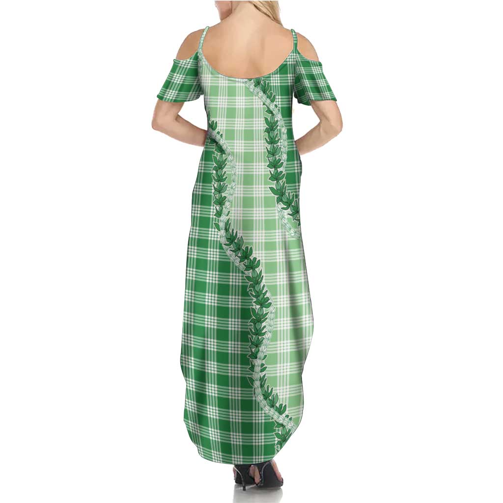Green Hawaii Palaka Family Matching Summer Maxi Dress and Hawaiian Shirt Hawaiian Pikake Lei