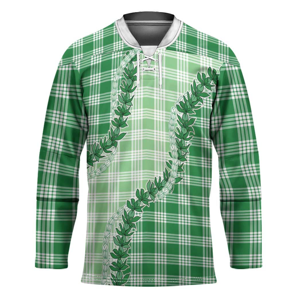 Green Hawaii Palaka Hockey Jersey Hawaiian Pikake Lei