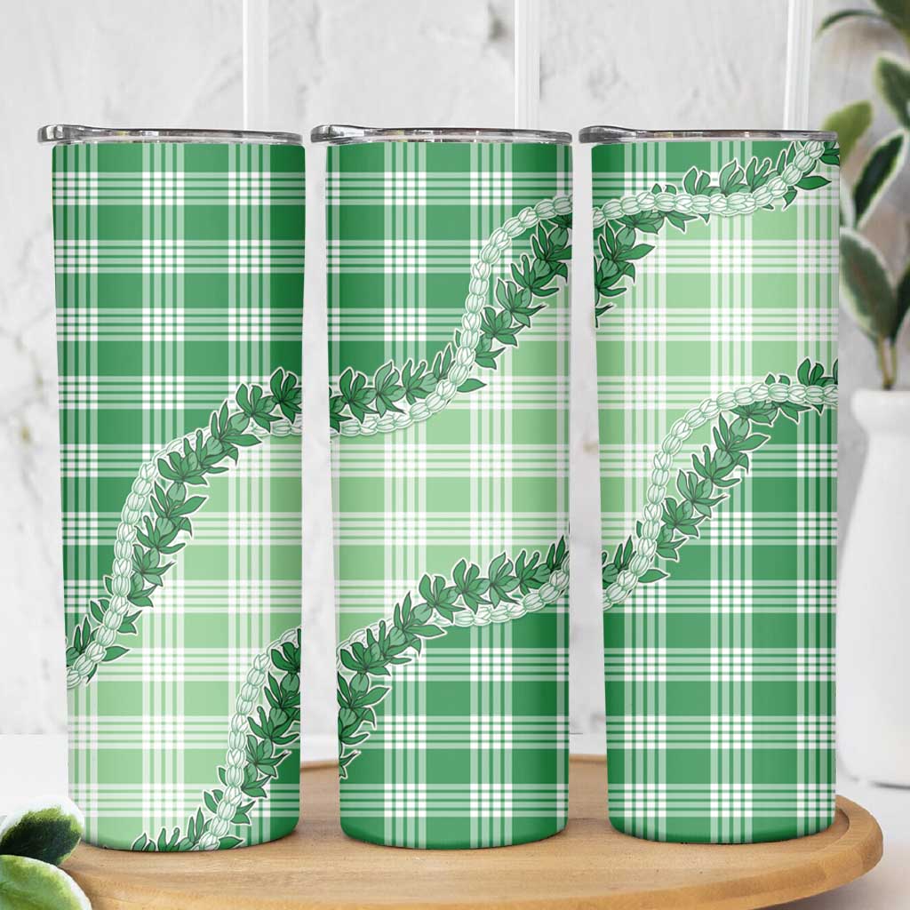 Green Hawaii Palaka Skinny Tumbler Hawaiian Pikake Lei LT05 - Polynesian Pride