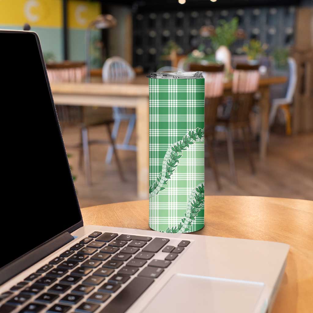 Green Hawaii Palaka Skinny Tumbler Hawaiian Pikake Lei LT05 - Polynesian Pride