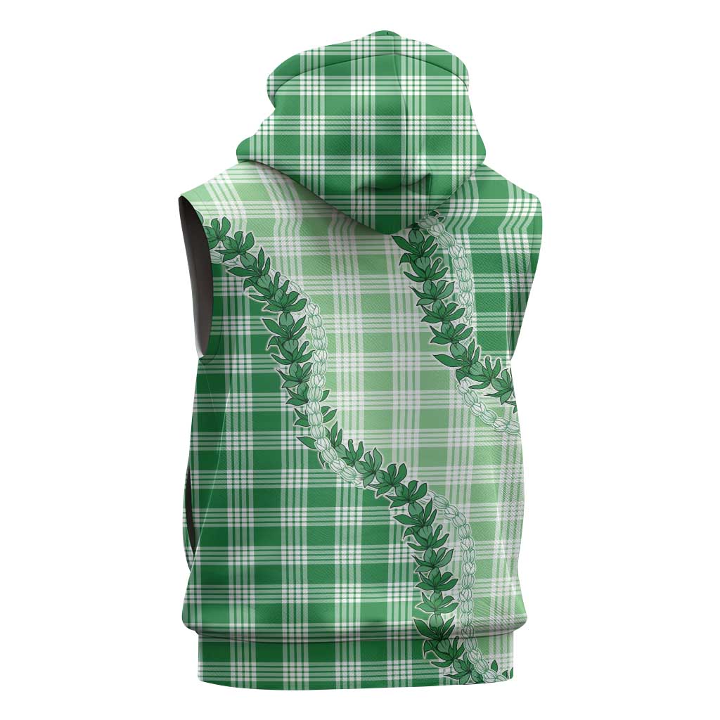 Green Hawaii Palaka Sleeveless Hoodie Hawaiian Pikake Lei LT05 - Polynesian Pride