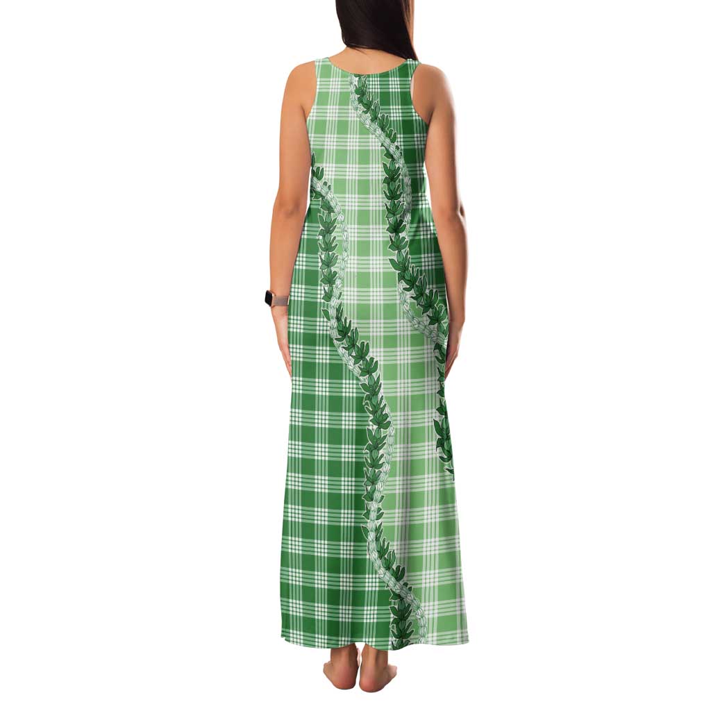 Green Hawaii Palaka Tank Maxi Dress Hawaiian Pikake Lei LT05 - Polynesian Pride