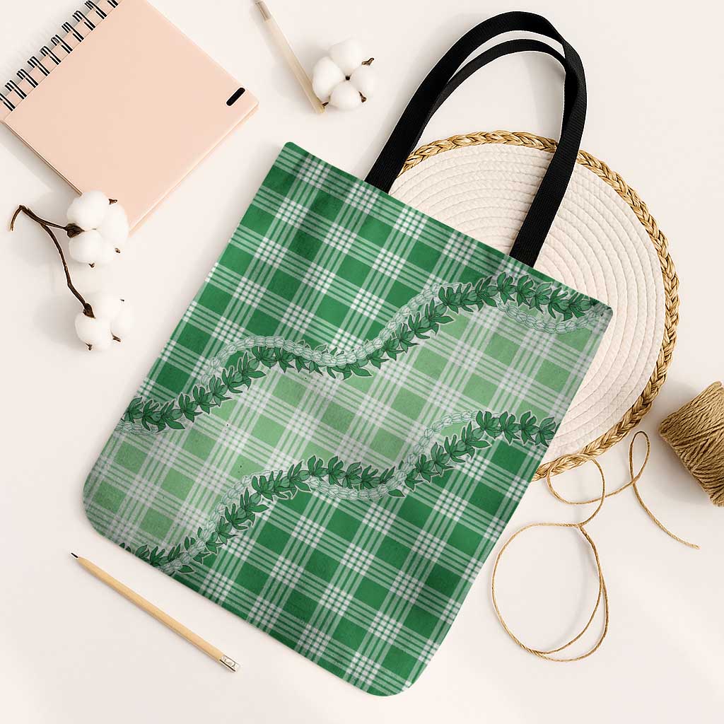 Green Hawaii Palaka Tote Bag Hawaiian Pikake Lei