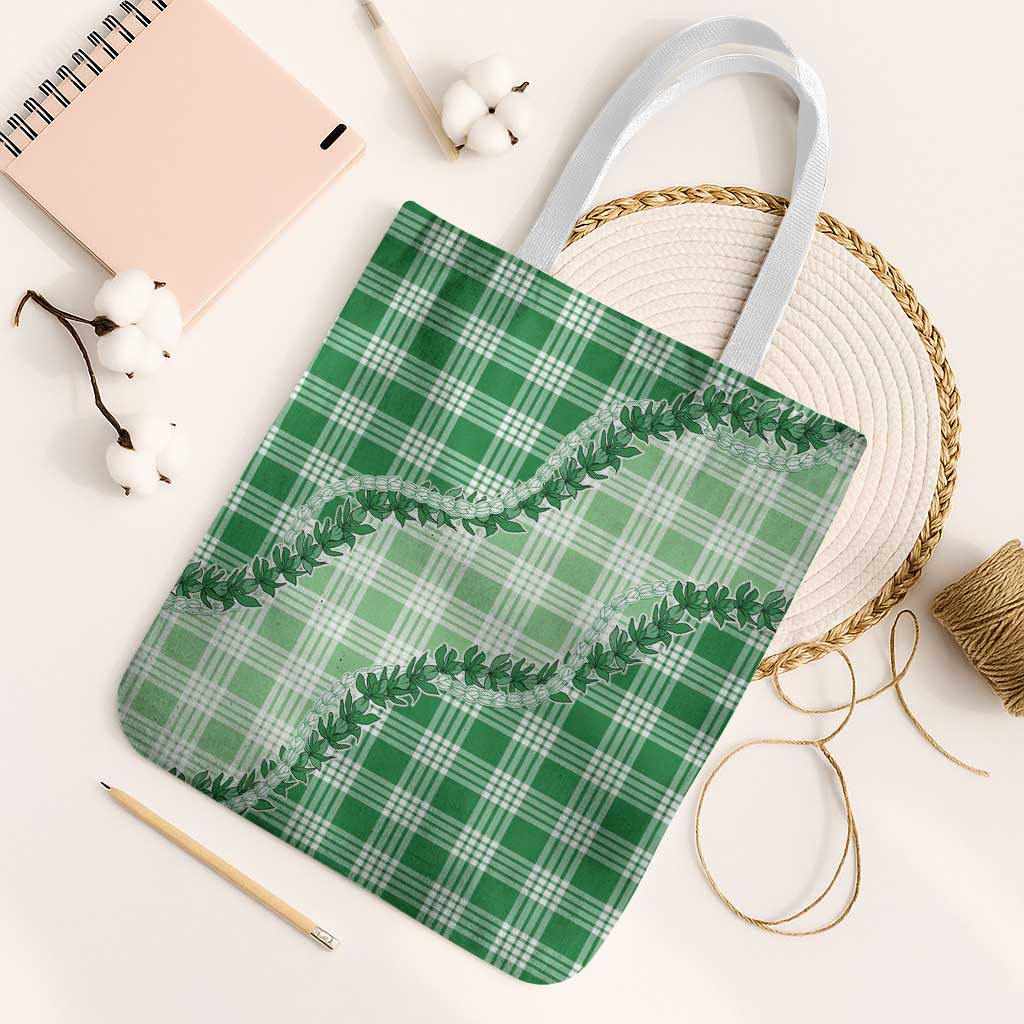 Green Hawaii Palaka Tote Bag Hawaiian Pikake Lei LT05 White Strap One Size Green - Polynesian Pride