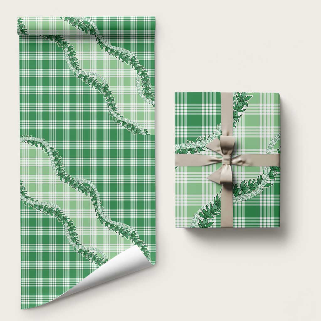 Green Hawaii Palaka Wrapping Paper Hawaiian Pikake Lei LT05 58" × 23" Green - Polynesian Pride