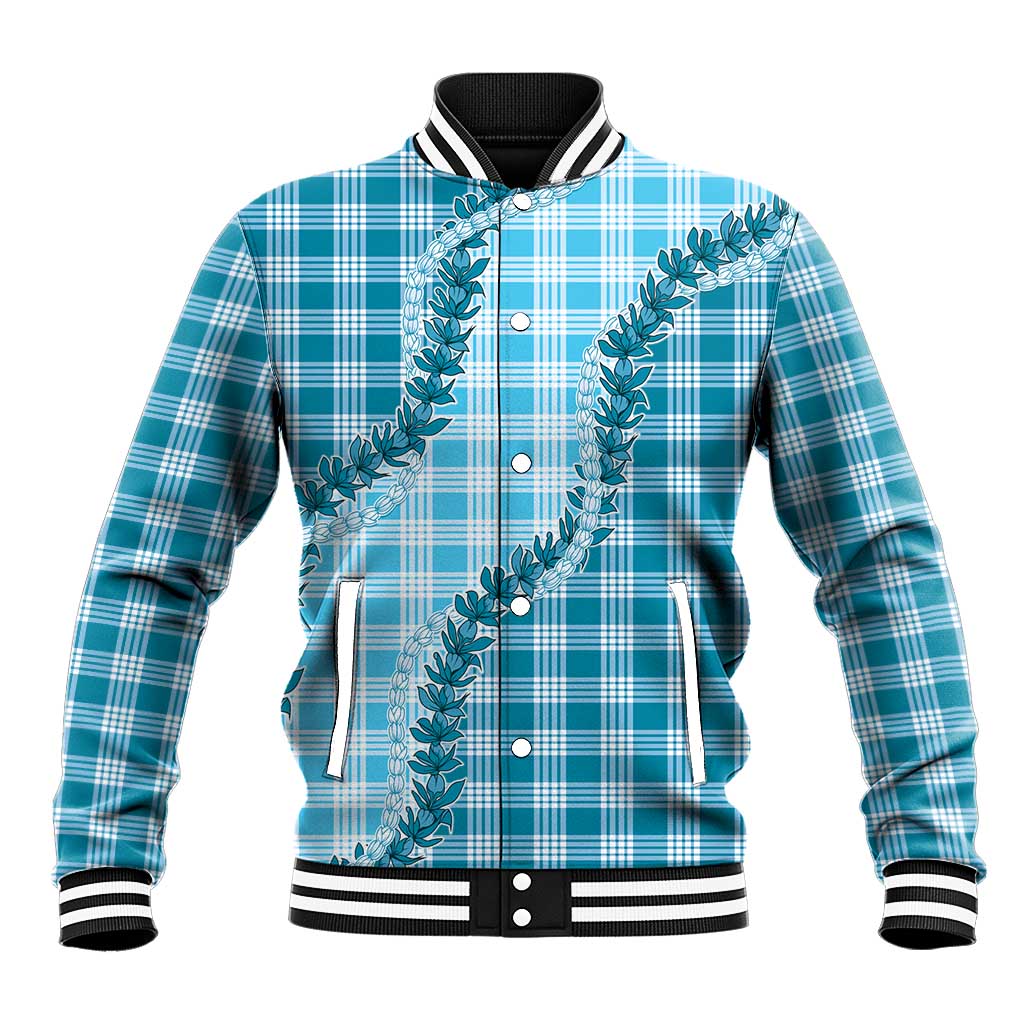 Blue Hawaii Palaka Baseball Jacket Hawaiian Pikake Lei