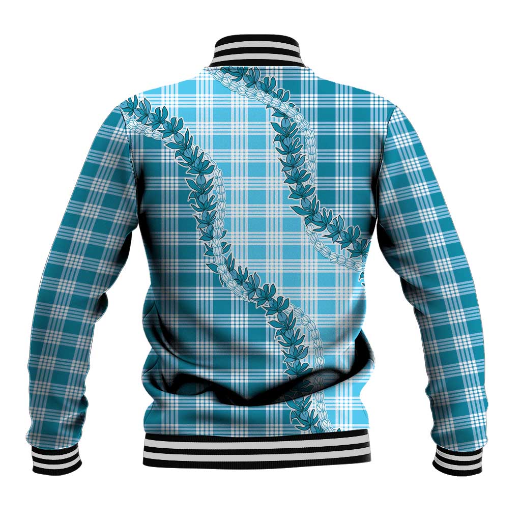 Blue Hawaii Palaka Baseball Jacket Hawaiian Pikake Lei