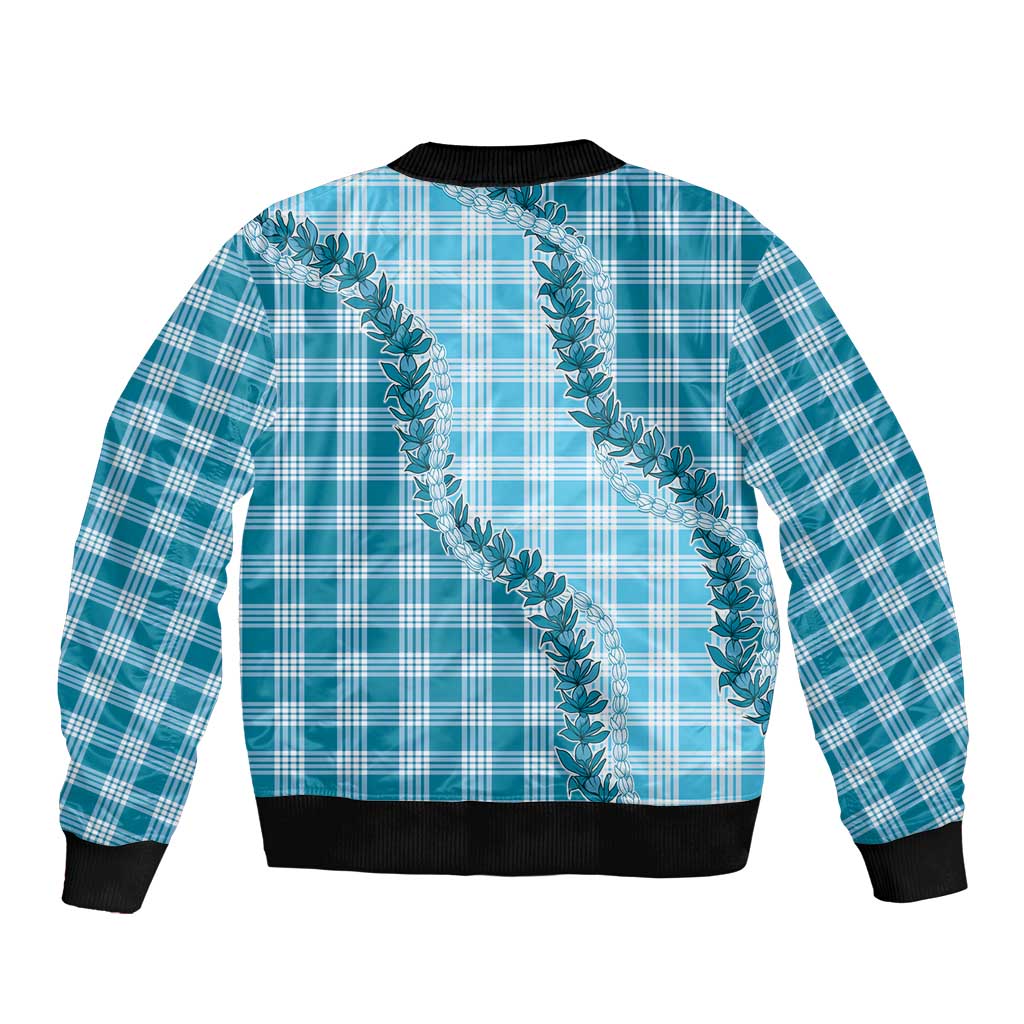 Blue Hawaii Palaka Bomber Jacket Hawaiian Pikake Lei LT05 - Polynesian Pride