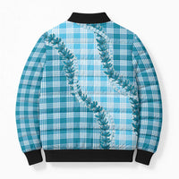 Blue Hawaii Palaka Bomber Puffer Jacket Hawaiian Pikake Lei LT05 - Polynesian Pride