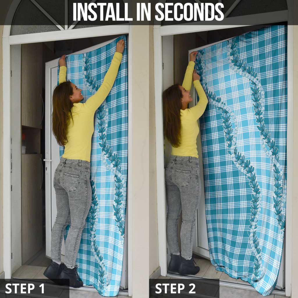Blue Hawaii Palaka Door Cover Hawaiian Pikake Lei