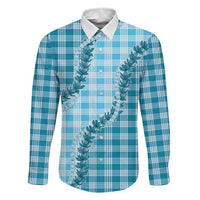 Blue Hawaii Palaka Family Matching Off Shoulder Short Dress and Hawaiian Shirt Hawaiian Pikake Lei