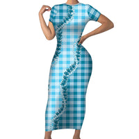 Blue Hawaii Palaka Family Matching Short Sleeve Bodycon Dress and Hawaiian Shirt Hawaiian Pikake Lei