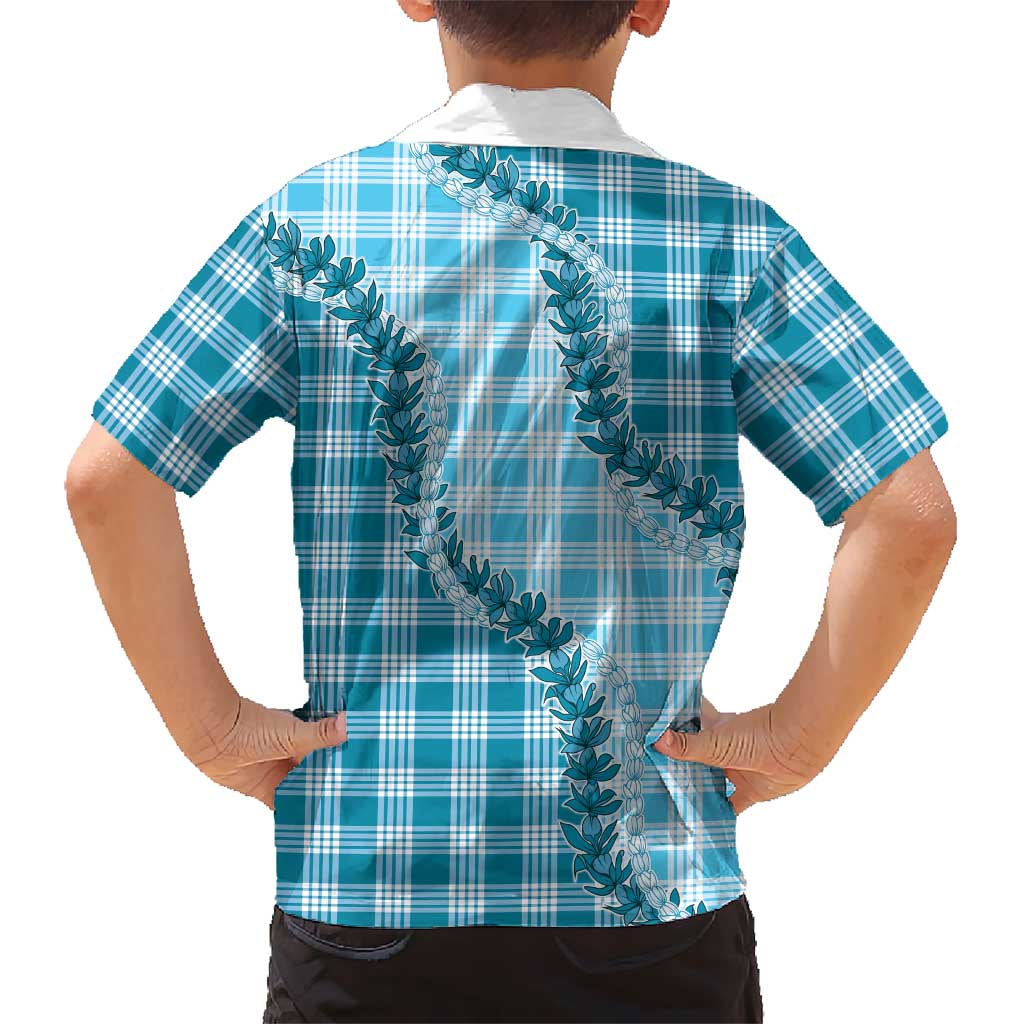 Blue Hawaii Palaka Family Matching Summer Maxi Dress and Hawaiian Shirt Hawaiian Pikake Lei