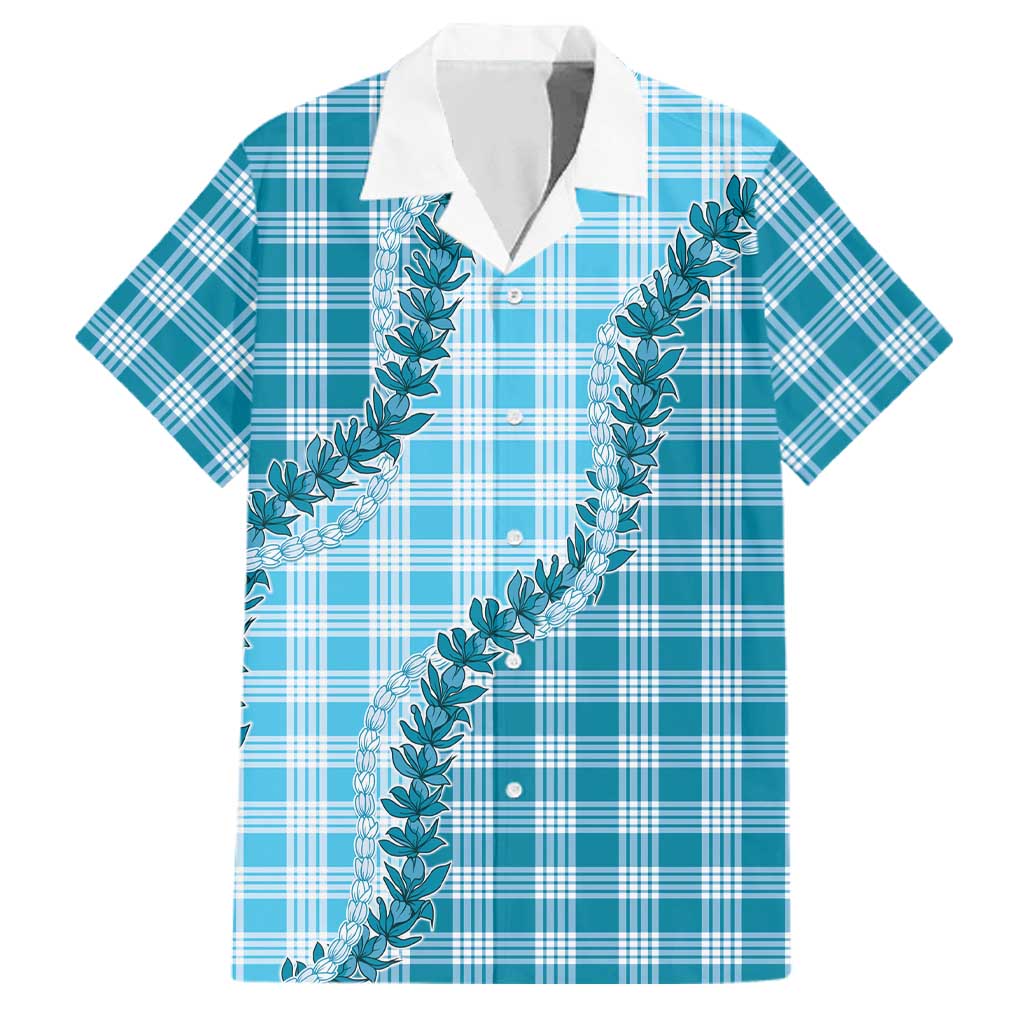 Blue Hawaii Palaka Family Matching Summer Maxi Dress and Hawaiian Shirt Hawaiian Pikake Lei