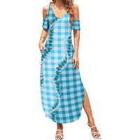 Blue Hawaii Palaka Family Matching Summer Maxi Dress and Hawaiian Shirt Hawaiian Pikake Lei